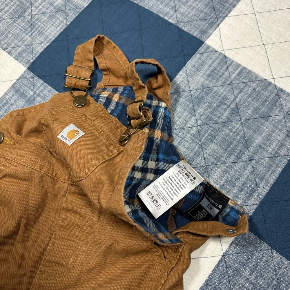Carhartt Overalls Boys Flannel Lined Canvas Brown 12M OX8645-B
